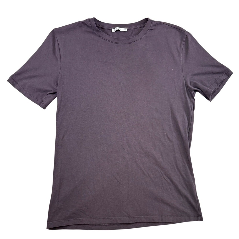 Zara Womens Short Sleeve Crewneck T-Shirt Charcoal Purple Minimalist‎ Basic M